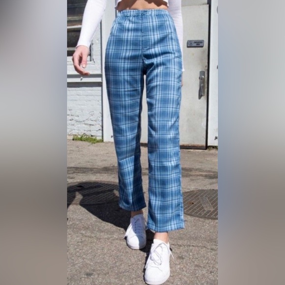 Brandy Melville high waisted stretchy blue plaid pants! - Picture 2 of 8